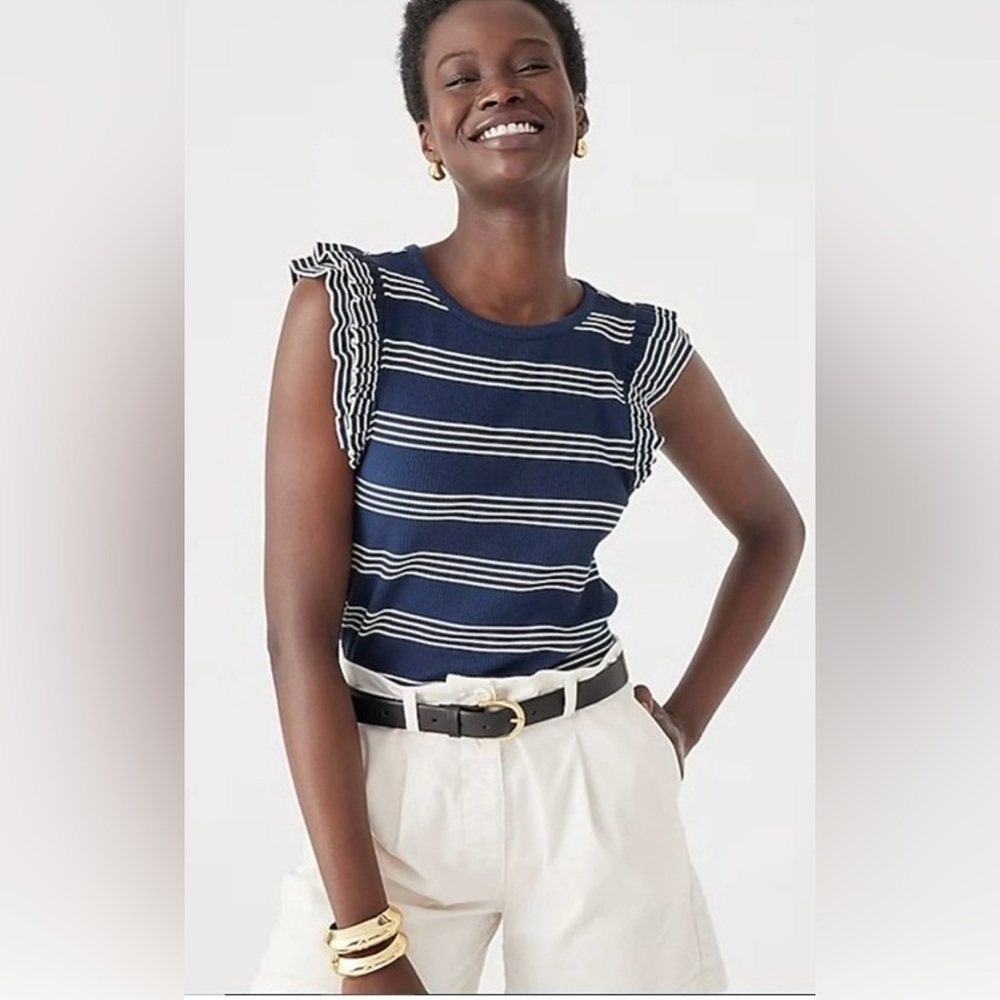 JCrew Vintage Rib Ruffle Sleeve Shirt in Stripe, size XL